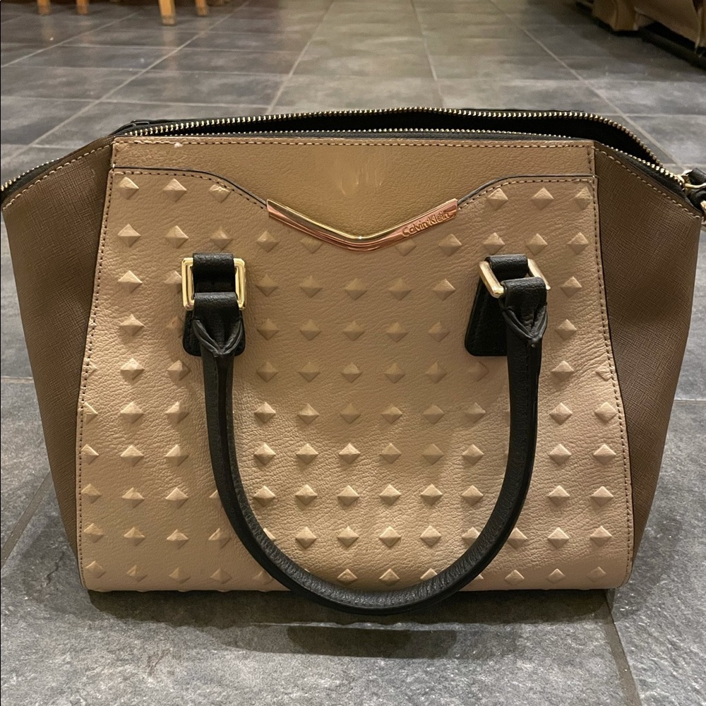 New Beige And Brown Calvin Klein studded Bag.